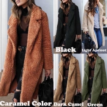Fashion Lapel Collar Solid Color Long Sleeve Plush Cardigan