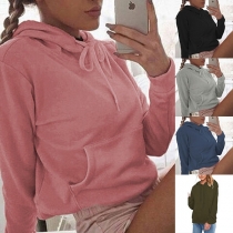 Fashion Solid Color Long Sleeve Drawstring Hooded Sweatshirt
