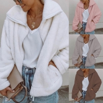 Fashion Solid Color Long Sleeve Plush Coat 