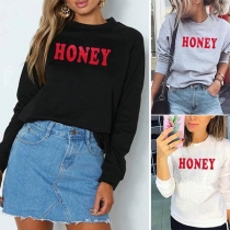 Fashion Letters Printed Long Sleeve Round Neck Sweatshirt 