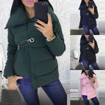 Fashion Solid Color Long Sleeve Lapel Irregular Padded Coat 