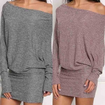Sexy Off-shoulder Boat Neck Dolman Sleeve Slim Fit Dress