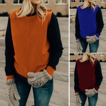 Fashion Contrast Color Long Sleeve Round Neck Sweatshirt 