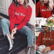 Fashion Letters Printed Long Sleeve Round Neck Sweatshirt 