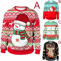 Fashion Printed Long Sleeve Round Neck Christmas Sweatshirt 