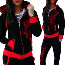 Fashion Letters Printed Hooded Sweatshirt Coat + Pants Sports Suit 