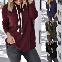 Fashion Solid Color Long Sleeve Loose Hoodie