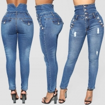Fashion High Waist Ripped Skinny Jeans