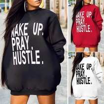 Fashion Letters Printed Long Sleeve Round Neck Sweatshirt Dress