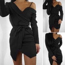 Sexy Off-shoulder Long Sleeve Irregular Hem Slim Fit Dress
