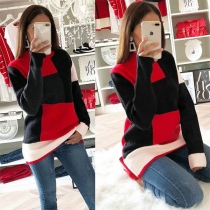 Fashion Contrast Color Long Sleeve Round Neck Sweatshirt 