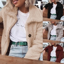 Fashion Solid Color Long Sleeve Single-breasted Plush Coat 