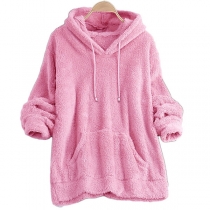 Fashion Solid Color Long Sleeve Plush Hoodie