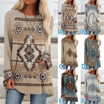 Sexy Off-the-Shoulder Rhombus Print Long Sleeve Top