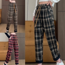 Höga midje Slim Fit rutiga byxor