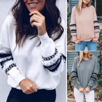 Fashion Printed Spliced Long Sleeve Round Neck Sweatshirt