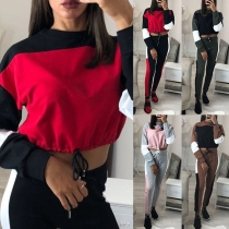 Fashion Contrast Color Long Sleeve Sweatshirt + Pants Two-piece Set 
