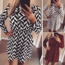 Fashion Long Sleeve Lace-up Mock Neck Diamond Plaid Printed Dress