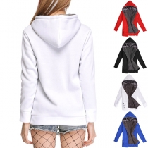 Fashion Solid Color Long Sleeve Plush Lining Hooded Sweatshirt Coat 