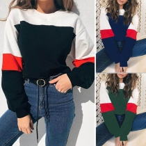 Sweet Contrast Color Round-neck Long Sleeve Slim Fit Sweatshirt