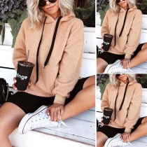 Fashion Solid Color Long Sleeve Plush Hoodie