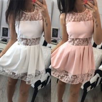 Sexy Backless See-through Gauze Spliced Sleeveless High Waist Dress