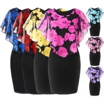 Fashion Rose Printed Spliced Round Neck Slim Fit Dress(It falls small)