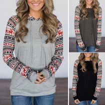 Fashion Printed Spliced Long Sleeve Casual Hoodie