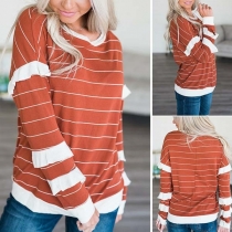 Fashion Long Sleeve Round Neck Striped T-shirt