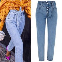 Mode Jeans med hög midja slim fit med midjerem