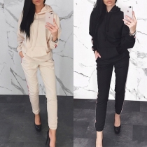 Fashion Striped Spliced Long Sleeve Hoodie + Pants Sports Suit