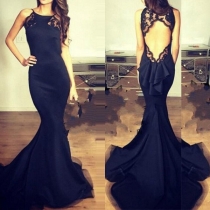 Sexy Backless Lace Spliced Floor-length Sling Party Dress