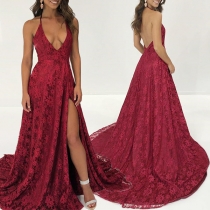 Sexy Deep V-neck Sleeveless High Waist lace Party Dress