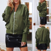 Fashion Solid Color Long Sleeve Stand Collar Jacket
