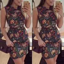 Fashion Sleeveless Round Neck Slim Fit Printed Dress