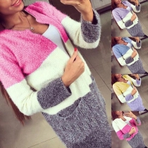 Fashion Contrast Color Long Sleeve Knit Cardigan