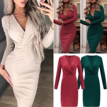 Sexy Deep V-neck Long Sleeve High Waist Slim Fit Dress