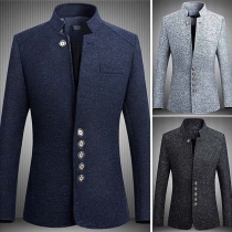 Modeblazer för Män, Slim-Fit, Långärmad, Knapp Fram, Standardkrage