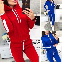 Fashion Contrast Color Long Sleeve Hoodie + Pants Sports Suit