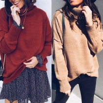 Fashion Solid Color Long Sleeve Turtleneck Loose Sweater
