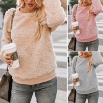 Fashion Solid Color Long Sleeve Round Neck Plush Sweatshirt