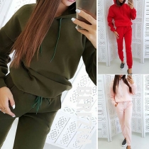 Fashion Solid Color Long Sleeve Hoodie + Pants Two-piece Set 