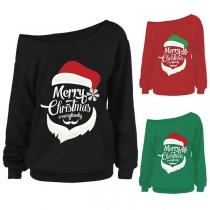 Sexy Oblique Shoulder Long Sleeve Letters Printed Sweatshirt 