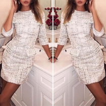 OL Style 3/4 Sleeve Round Neck Slim Fit Dress