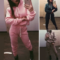 Fashion Solid Color Long Sleeve Hoodie + Pants Sports Suit 