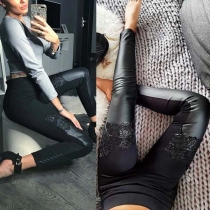Fashion High Waist PU Leather Spliced Leggings