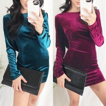 Sexy Backless Long Sleeve Solid Color Slim Fit Dress