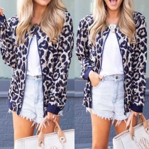 Fashion Leopard Print Long Sleeve Stand Collar Jacket 