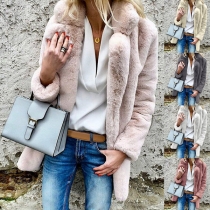 Fashion Solid Color Long Sleeve Oblique Zipper Plush Coat