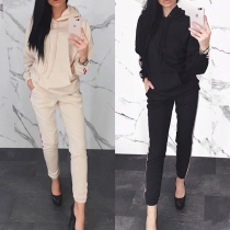 Fashion Striped Spliced Long Sleeve Hoodie + Pants Two-piece Set